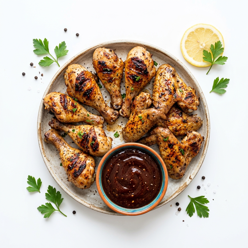 Plated grilled chicken wings